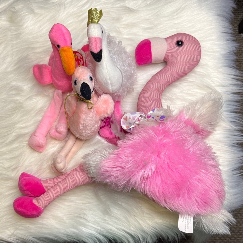 Ty Pink and White Flamingo Plush Collection